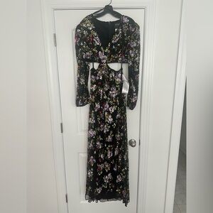 Mac Duggal Black Floral Long Sleeve Dress